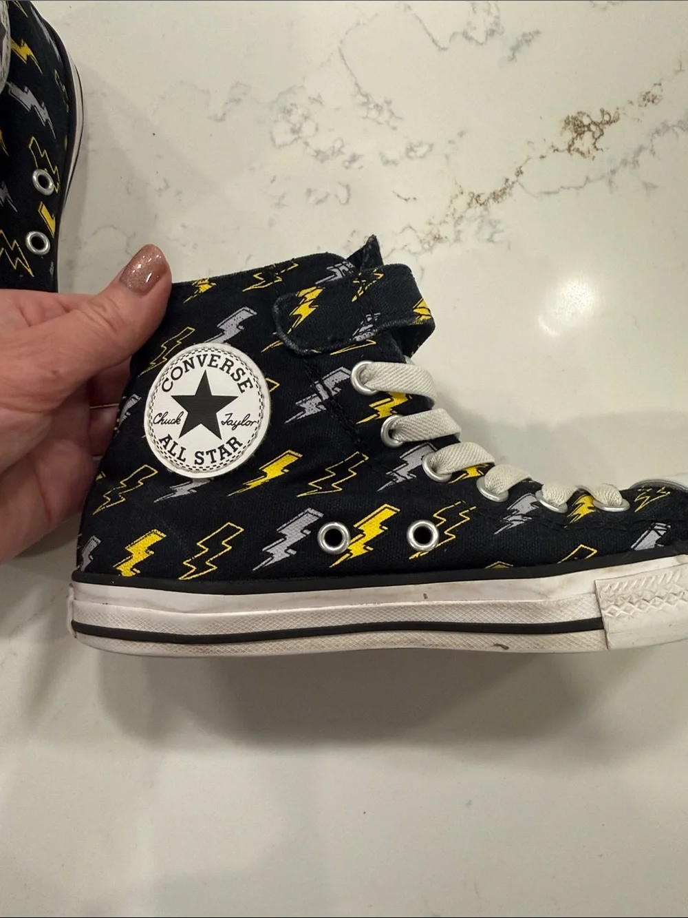 Converse Kids Black High-Top Sneakers with Yellow and Gray Lightning